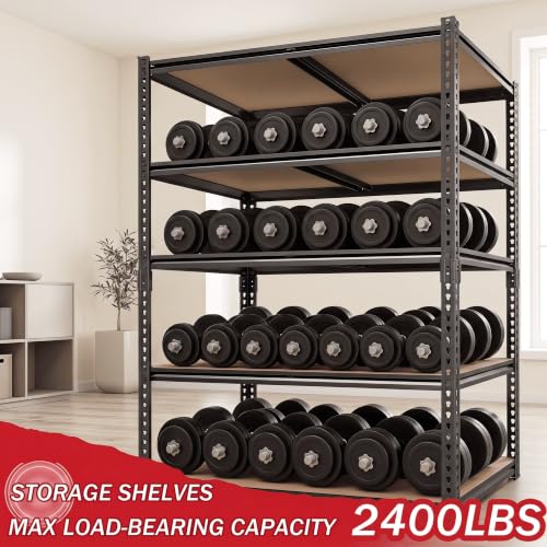 72" H Heavy Duty Garage Shelving, 2400LBS Capacity 5-Tier Storage Shelves,Adjustable Industrial Metal Garage Shelves for Basement Pantry Kitchen Warehouse, 16" D x 36" Wx72 H,Black - size: 16"D x 35.5"W x 72"H(Metal Board)