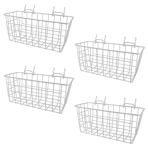 Pegboard Baskets 4 Pack Peg Board Metal Shelves Organizers (Medium, White) - size: Medium, style: 4M White Pegboard Baskets