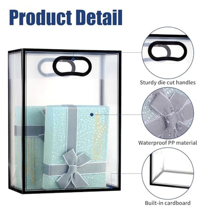 GAWBYET 24 Pcs Clear Plastic Gift Bags with Handles,Black - color: 8.6x12x4 Inch