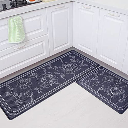 Kitchen Floor Mat Set of 2, Anti Fatigue Kitchen Mat 17"x47"+17"x29" - color: Navy Blue, size: 17"x47"+17"x29"