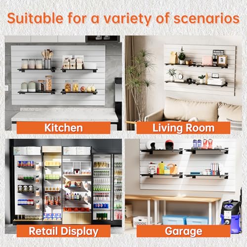 6 Inch Square Tubing Slatwall Shelf Bracket , Heavy Duty Slat Wall Floating Shelf Bracket with Lip, Slatwall Accessories for Retail Display,Garage (12Pcs, Black) - size: 6 Inch