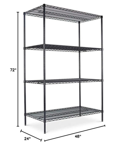 Alera ALE Industrial Heavy-Duty Wire Shelving Starter Kit, 4-Shelf, 48w x 24d x 72h, Black - color: Black, size: 48" x 24" x 72"