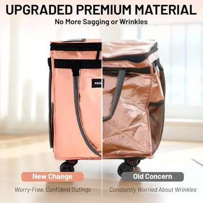 Fanwoli Reusable Grocery Bag on Wheels, 66L Upgraded Fabric - color: Pink - B, size: Medium