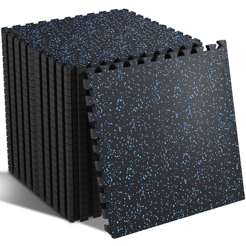 SUPERJARE 0.79'' Extra-Thick 24 Pcs 96 Sq Ft Exercise Equipment Mats - color: Black/Blue, size: 24 Tiles (96 Sq Ft)