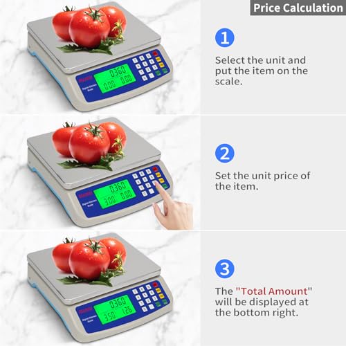 Large Digital Kitchen Scale 30KG Commercial Food Scale 66LB for Baking Bread Meat Stainless Steel Price Computing Scale LCD Display,Prep Counting Scale for Parts and Coins Adapter Included - color: GREY 30KG