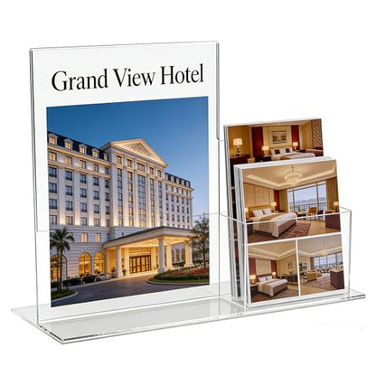 1 Piece 8.5X11" Letter Size Promotional Sign Holder 4" Tri-fold Flyer Brochure Combo Counter Top Display Clear Acrylic Picture Frame Marketing Promotional Station 15884-NPF