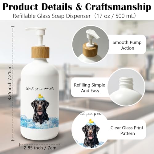 Black Labrador Retriever Bathroom Glass Soap Dispenser, Black Lab Gifts Hand Soap Dispenser, Labrador Dog Lover Gifts Refillable Bathroom Handsoap Lotion Bottle with Pump - color: Black Labrador