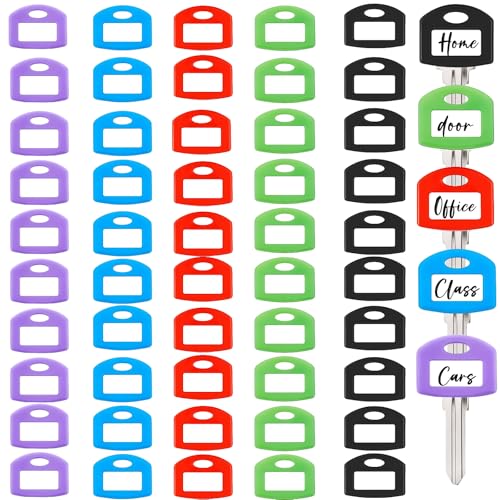50 Pack Colored Key Covers with Labels - Silicone Key Identifier Caps for Home & Office Organization, Fits Standard House Keys, 10 Colors (5Colors) - color: 5colors