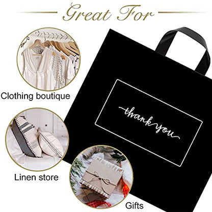 Thank You Shopping Bags - Soft Loop Handles Black 50Pcs 17x16In