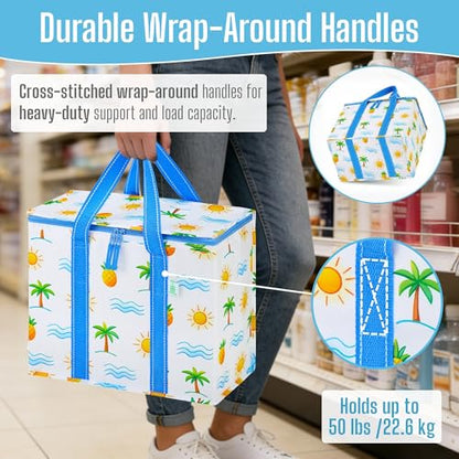 VENO 2 Pack Insulated Grocery Bags, Hard Bottom, Tropical Island - color: Tropical Island, size: 15.7"W x 12.6"H x 8.7"D - 2 Pack