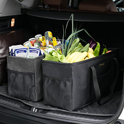 GhvyenntteS Extra Large Utility Tote Bag 2 Pack - Stand Up Utility Tote with Metal Wire Frame & Hard Bottom Board, Reusable Grocery Bags With Handles for Storage, Picnics, Beach, Laundry, Car, Camping - color: Grey-2 Pack