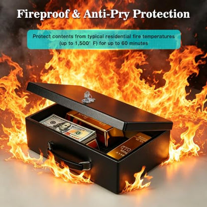 xydled Fireproof Document Box with Key Lock, Fire Safe Box, Black - color: Black, size: Large