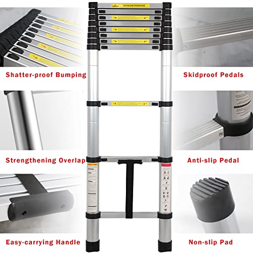 10.5 FT Telescoping Aluminum Extension Ladder, 330 lbs Capacity - size: 10.5ft