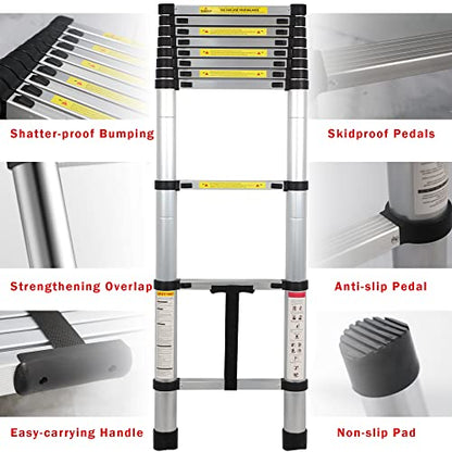 10.5 FT Telescoping Aluminum Extension Ladder, 330 lbs Capacity - size: 10.5ft