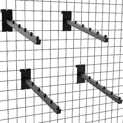 4 Pack Black Gridwall Clothes Hanger with 5 Balls - 12 Inch Rectangular Tube Display for Wire Grid and Grid Wall