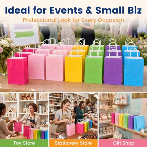 LovesTown 18PCS Small Gift Bags with Handles, 5.9X3.1x8.3 inch Goodie Bags - size: 1 Count (Pack of 18)