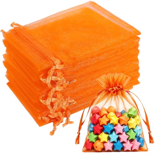 Kelfuoya 50Pcs Organza Drawstring Pouches, Orange 4"×6" Sheer Gift Bags - color: Orange-4"x6"