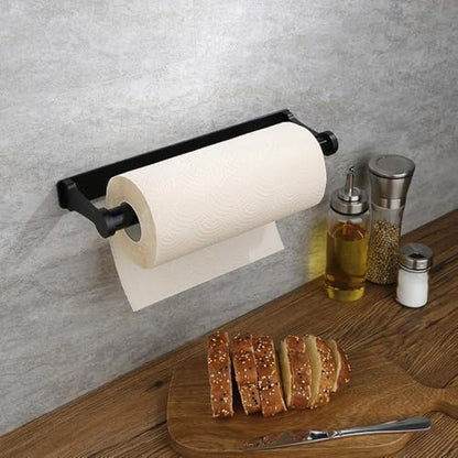 Paper Towel Holder - Self-Adhesive or Drilling, Black, Wall Mounted, Kitchen Roll Dispenser Under Cabinet or Inside Cabinet - color: Black