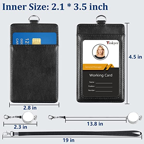 Teskyer Badge Holder with Retractable Lanyard, Vertical Black - color: Black #02, size: Vertical