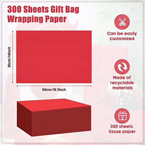 Fuutreo 300 Sheet Kraft Tissue Paper Bulk 14x20'' Wrapping, Red - color: Red