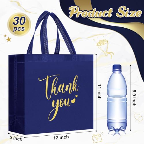 Sweetude 30 Thank You Non Woven Gift Bag, 11 x 12 x 5 Inch, Navy Blue - color: Navy Blue, size: 11 X 12 X 5 Inch