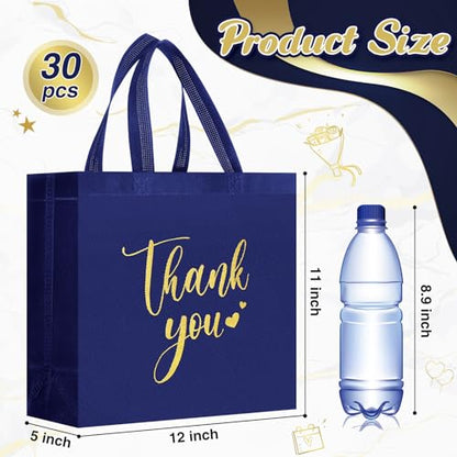 Sweetude 30 Thank You Non Woven Gift Bag, 11 x 12 x 5 Inch, Navy Blue - color: Navy Blue, size: 11 X 12 X 5 Inch