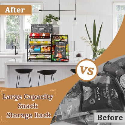 Bfttlity 4-Tier Snack Organizer for Office Kitchen Counter Display, Black - color: Black