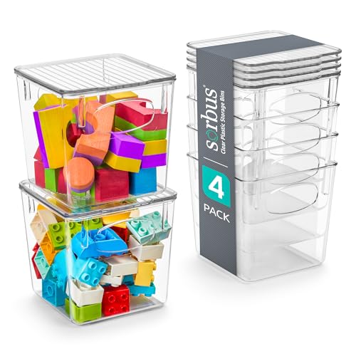 Sorbus Clear Toy Storage Bins with Lids, Stackable (Small, 4 Pack) - size: Small, style: 4 Pack