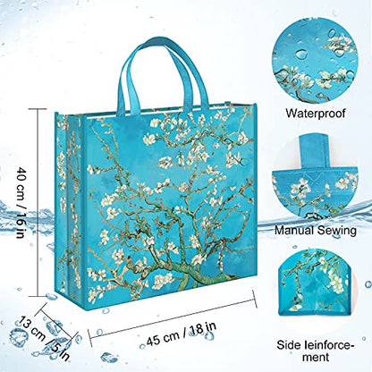 NymphFable Almond Blossom Shopping Bags, 6 Pack Reusable Grocery Tote Bag - color: Almond Blossom