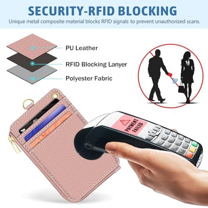 Piefly Pink Lanyard Wallet with ID Badge Holder, Small Slim RFID Keychain - color: A-solid Pk