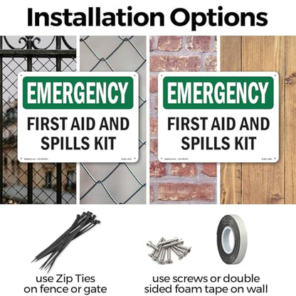 First Aid And Spills Kit OSHA Emergency Rigid Plastic Sign 10 Inch x 7 Inch - 10 Pack - color: Plastic, size: 10 Pack of 10" x 7"