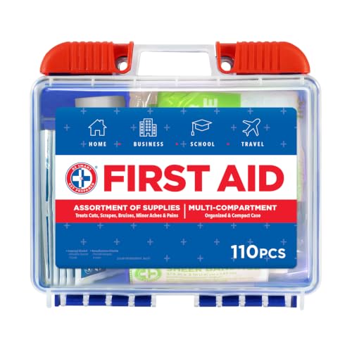 Be Smart Get Prepared 110 pc First Aid Kit: Clean, Treat, Protect Minor Cuts, Home, Office, Car, School, Business, Travel, Emergency, Outdoor, Camping & Sports, FSA/HSA (Packaging may vary) - size: 110 Piece Set