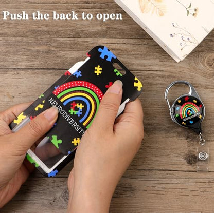 Lanyard with Retractable Reel Clip & Badge Holder for Autism Cards IDs - color: Neurodiversity