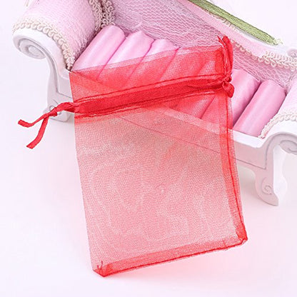 Wudygirl 100 PCS Organza Bags 4"x6" Gift Bags with Drawstring Bright Red - color: Bright Red, size: 4x6 IN