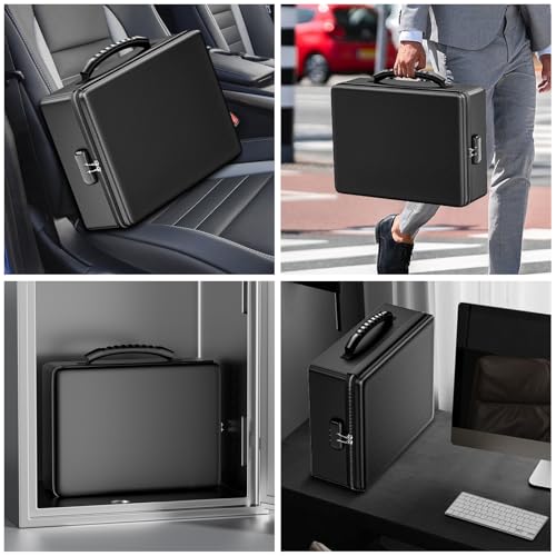ENGPOW Fireproof Document Box with Lock & Heat-Resistant Fireproof Zipper - color: Black, size: 15.4 x 11.8 x 5.5 inches