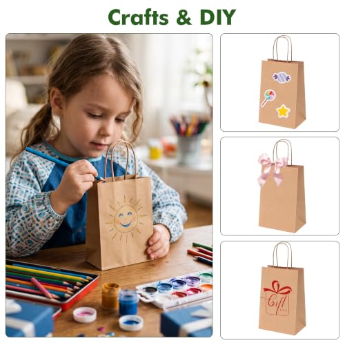 OUTUXED 600pcs Small Gift Bags, 5.25x3.2x8in Brown Paper Bags with Handles - color: Brown 5.25x3.2x8in, size: 1 Count (Pack of 600)