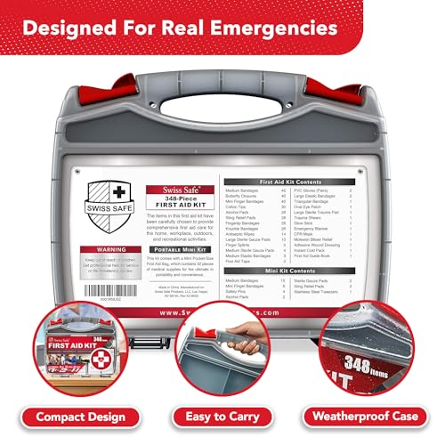 Swiss Safe 2-in-1 348 Pcs Large First Aid Kit for Camping, Travel & Car