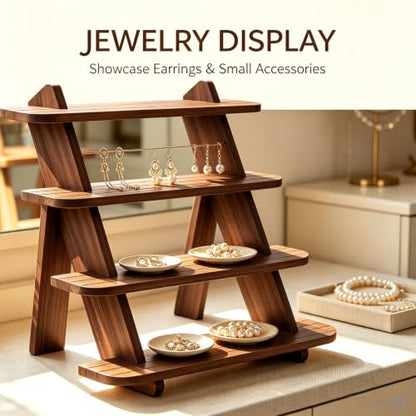 Wooden Cupcake Stand, 4 Tier Wood Rustic Cupcake Stand - color: J-Walnut-2Pcs