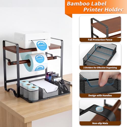 Label Holder for Thermal Printer - Sticker Roll Dispenser - Shipping Lable Holder for Rolls and FanFold Labels - Thermal Printer Stand for Home, Office, Small Business (Walnut-Black) - color: Walnut Black