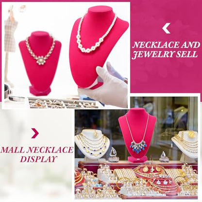 Huquary 6 Pcs Necklace Display Stand Bust Jewelry Holder, Rose Red, Velvet - color: Rose Red