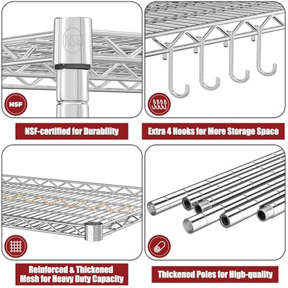 PrimeZone 5 Tier NSF Steel 48" Wx24 Dx81 H Wire Shelving 3000lbs - size: 48" W x 24" D x 81" H