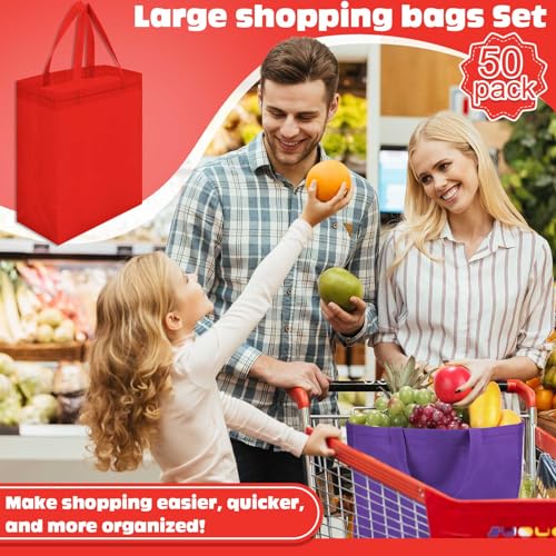 Windyun 50 Pcs Reusable Tote Bag Bulk 8 x 4 x 10 Inch, Red - color: Red
