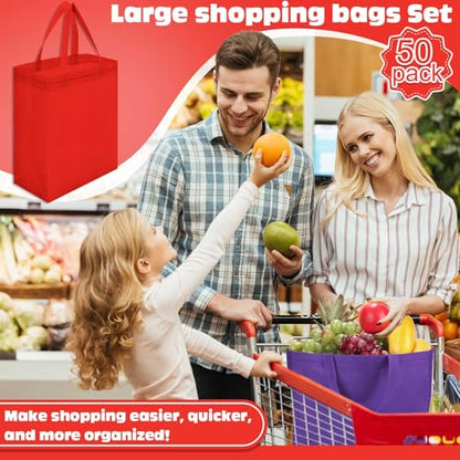 Windyun 50 Pcs Reusable Tote Bag Bulk 8 x 4 x 10 Inch, Red - color: Red