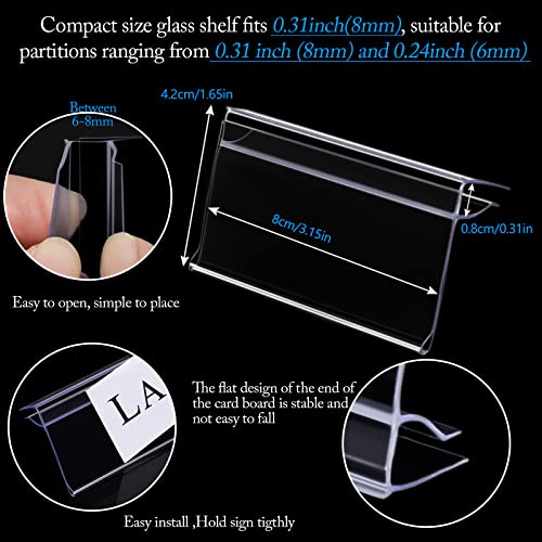 Glass Shelf Label Holders 50 pcs with Inserts Fits 1/4" to 3/8" Glass Shelving - size: 8mm ( 50 pcs)