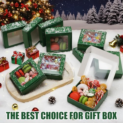 Zonon 30 Pcs Kraft Paper Boxes with Window 4.13x4.13x1.18inch (Dark Green) - color: Dark Green