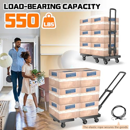 Convertible Hand Truck 550lbs Folding Dolly Cart, 6 Wheel Platform Cart - color: Black-6 Wheels-28"x16"