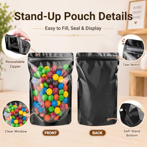 ANZNKU 100PCS Mylar Bags Resealable Large Smell Proof Bags(Black, 7.1x10.2) - color: Black, size: 7.1x10.2"