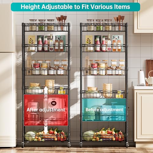 SINGAYE 6 Tier Shelf Wire Shelving Adjustable Storage Shelves Basket Rack - color: Black, size: 6-Tier[17"Dx12"Wx63"H]