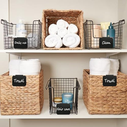 Basket Labels Clip On Set:16 Pcs Plastic Removable Labels with 1 Pcs White Chalk Marker for Storage Bins,Kitchen Pantry,Fabri Box,Hanging Bin