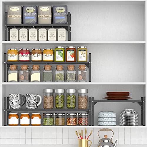 Redrubbit Large Expandable Cabinet Storage Shelf, Adjustable Height Steel Metal Kitchen Counter Organizers Shelves Spice Rack for Kitchen Pantry Bathroom Cupboard Desk Home Office, Black-3 Pack - color: Black